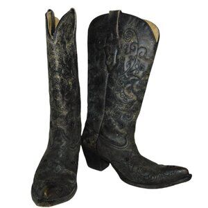 Corral Vintage Made In Mexico Black Distressed Snip Toe Cowgirl Western Boots